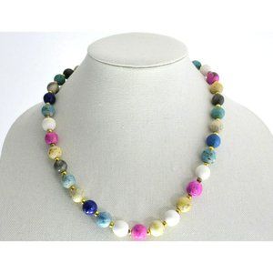 Natural Stone Necklace Beaded Lapis Blue Green Pink White Tan Multi Color